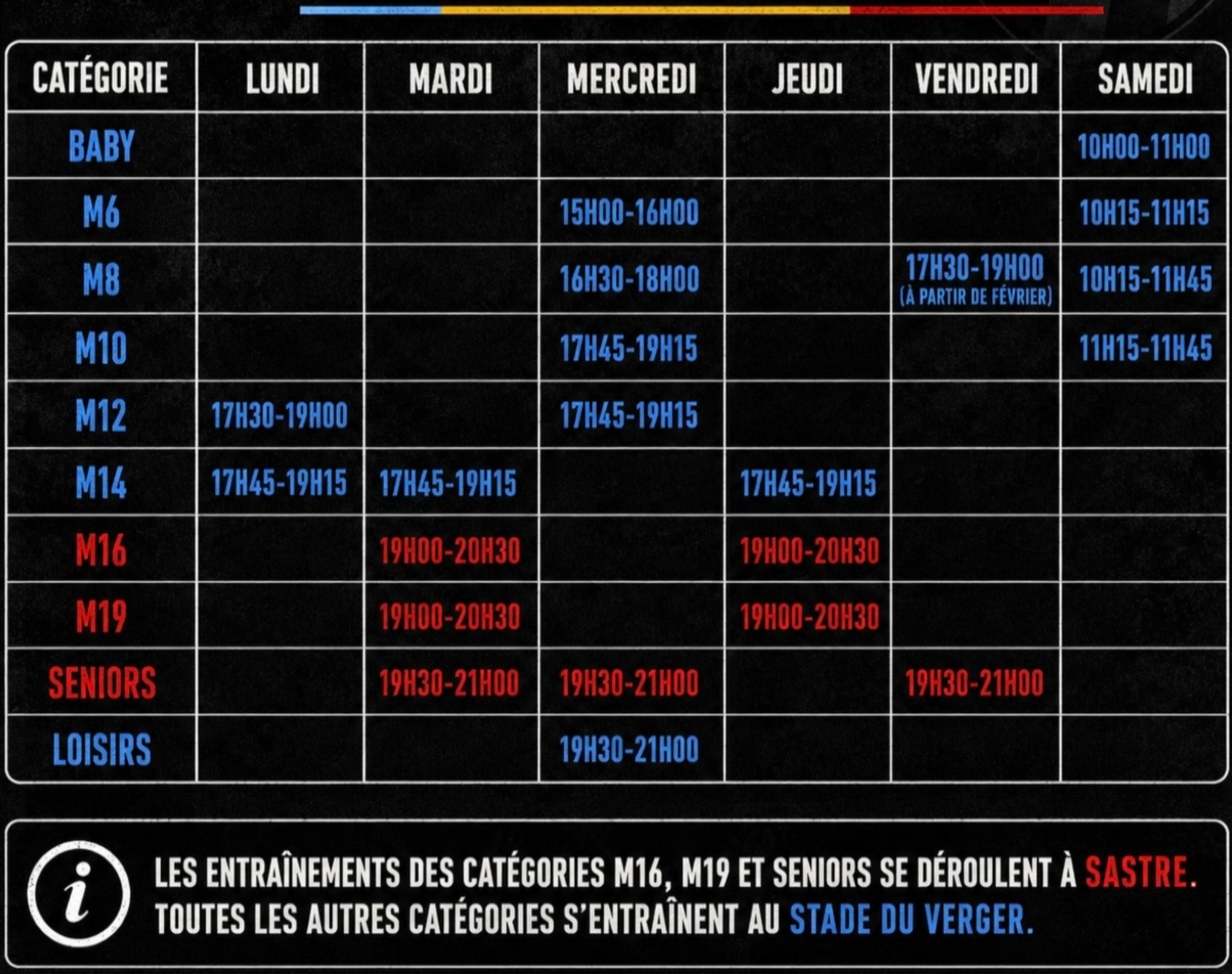 Planning des entrainements 1